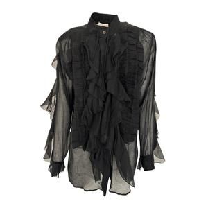 Dries Van Noten - Black Ruffle Cotton Silk Blend Shirt - FR 38